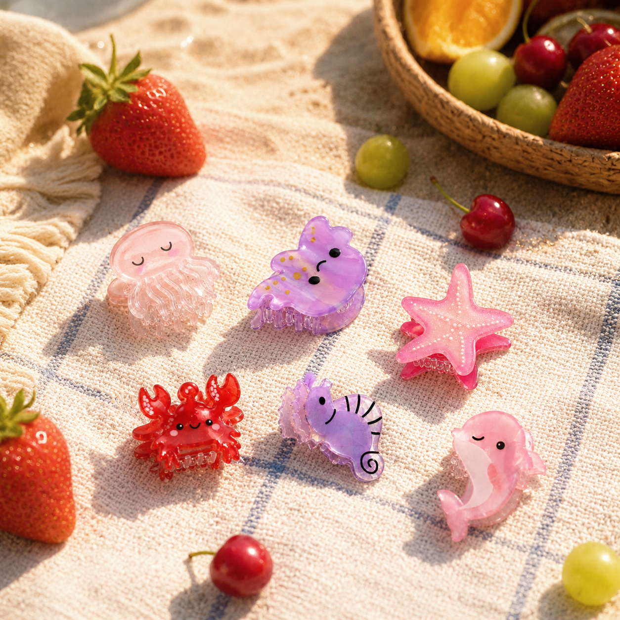 Set 3pz Mollette per Capelli Tema Marino 2.5cm Delfinetto-Cavalluccio