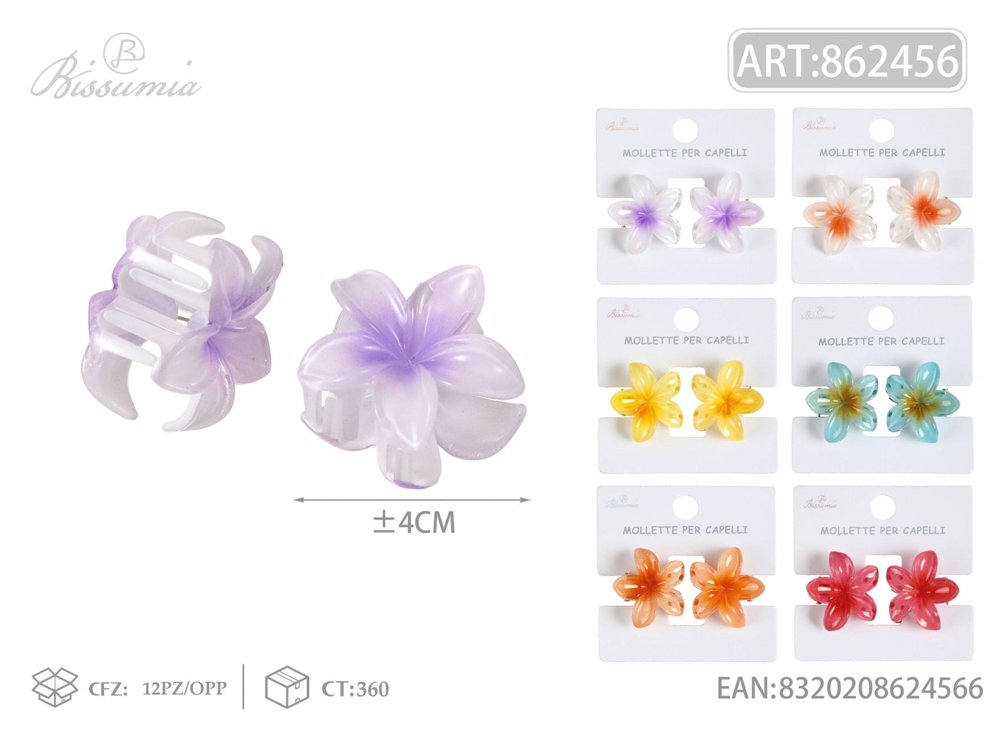 Set 6pz Mollette per Capelli a Fiore con Finitura Lucida 4cm - WE MAKE DIY - MILLE COLORI