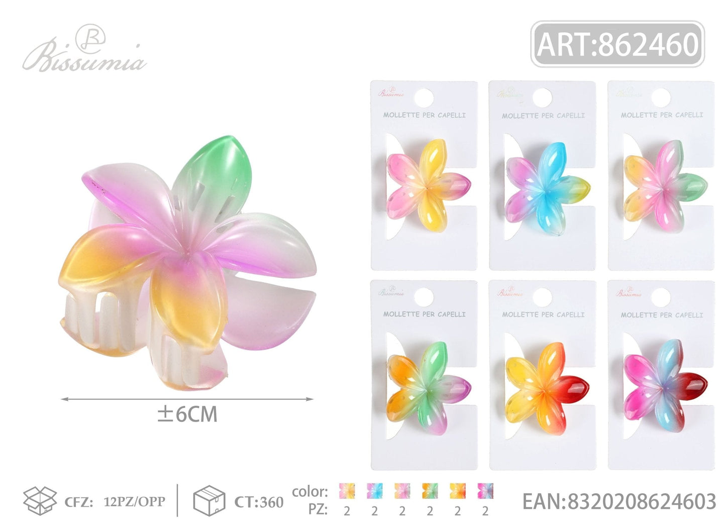 Set 6pz Mollette per Capelli a Fiore Effetto Arcobaleno 6cm - WE MAKE DIY - MILLE COLORI