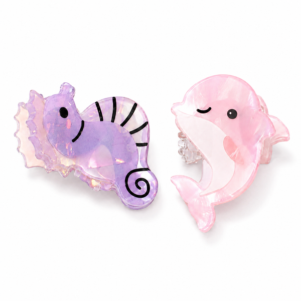 Set 3pz Mollette per Capelli Tema Marino 2.5cm Delfinetto-Cavalluccio