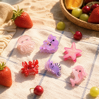 Set 3pz Mollette per Capelli Tema Marino 2.5cm Delfinetto-Cavalluccio