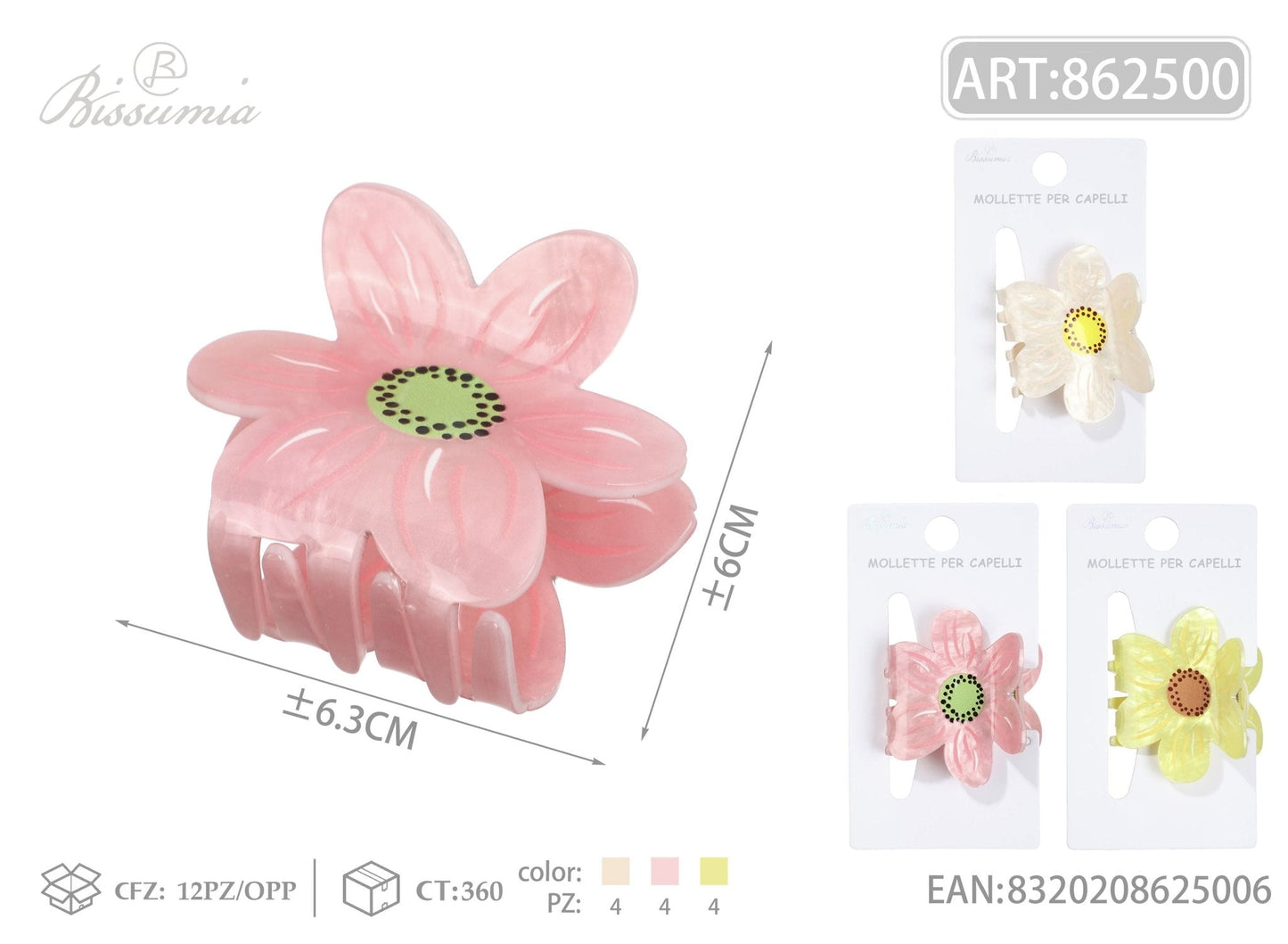 Set 3pz Mollette per Capelli a Fiore 6.5cm - WE MAKE DIY - MILLE COLORI