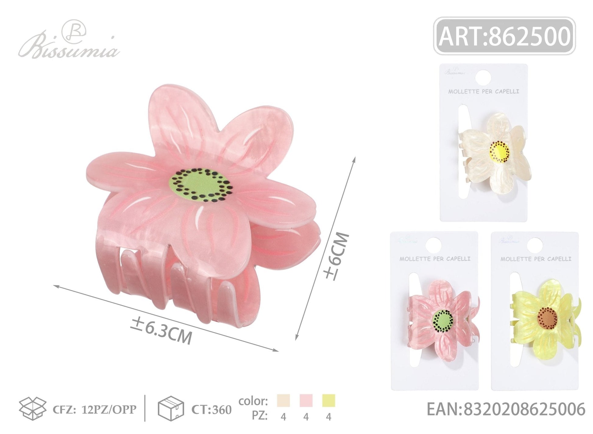 Set 3pz Mollette per Capelli a Fiore 6.5cm - WE MAKE DIY - MILLE COLORI